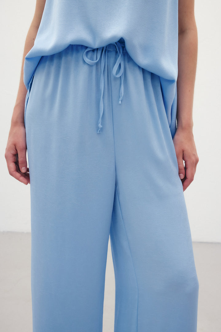 Sateen Pantalon ample à lacets - Bleu