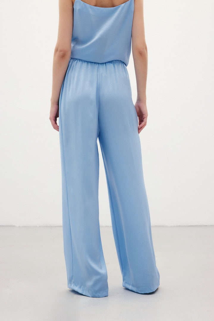 Sateen Pantalon ample à lacets - Bleu