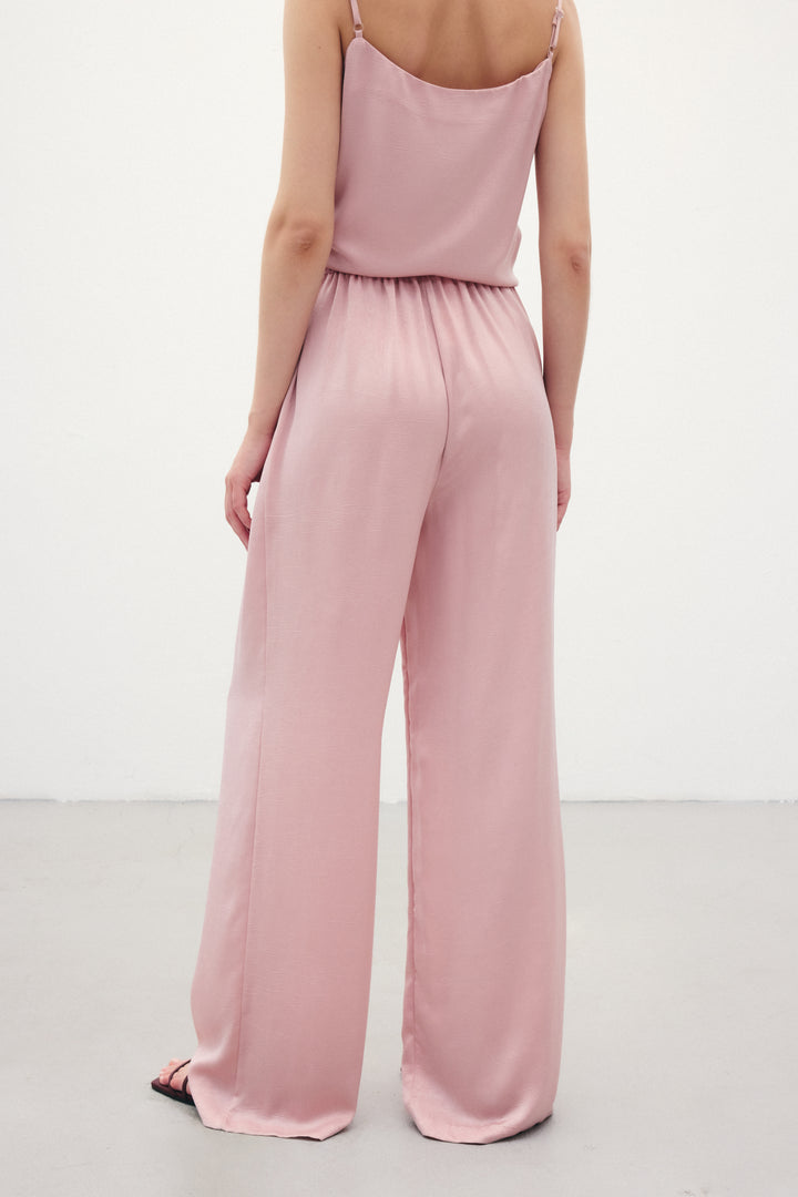 Sateen Pantalon ample à lacets - Poudre