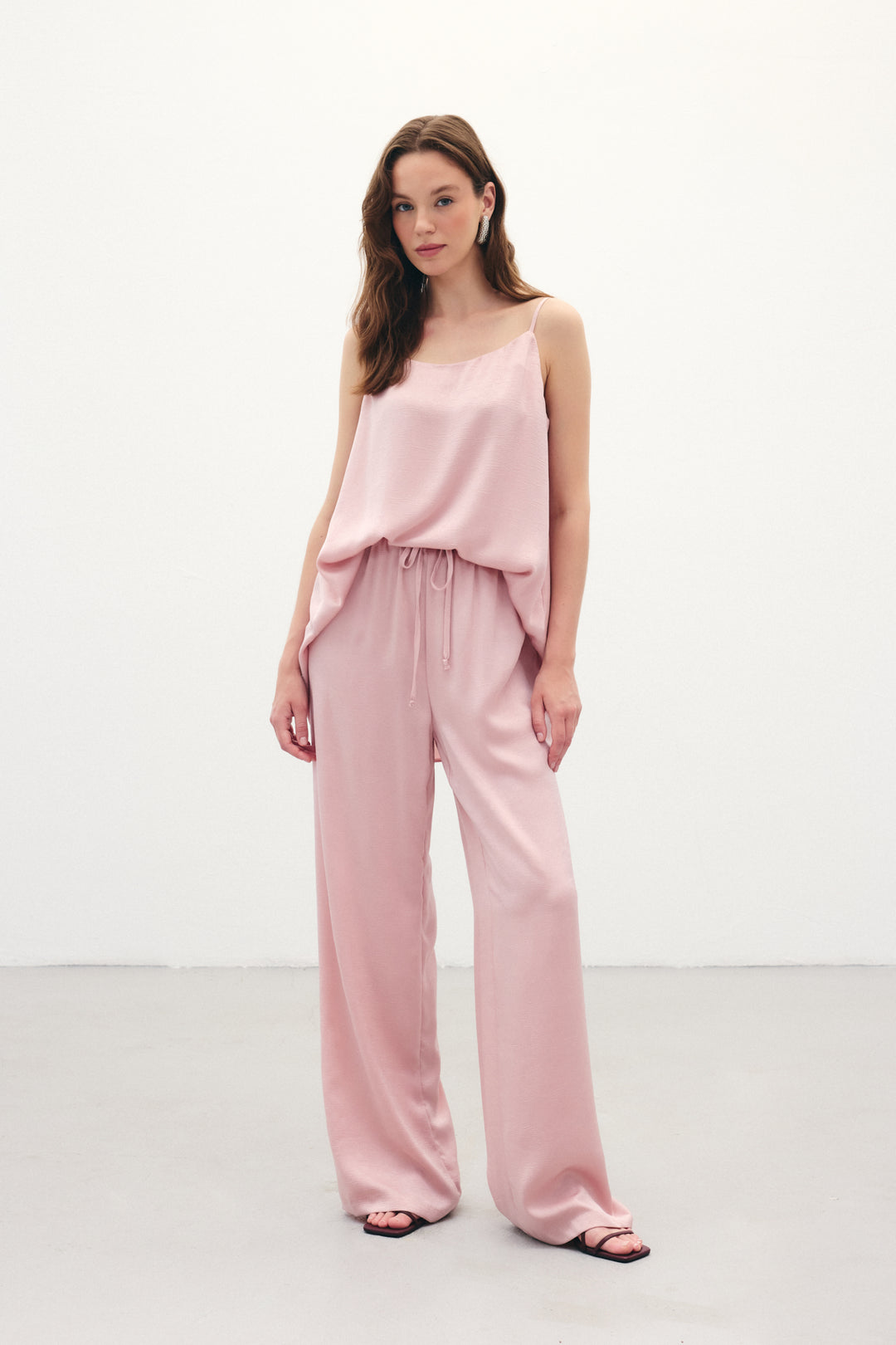 Sateen Pantalon ample à lacets - Poudre