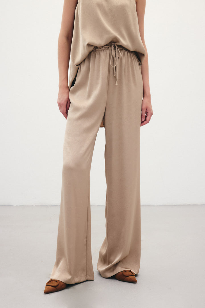 Sateen Pantalon ample à lacets - Vison