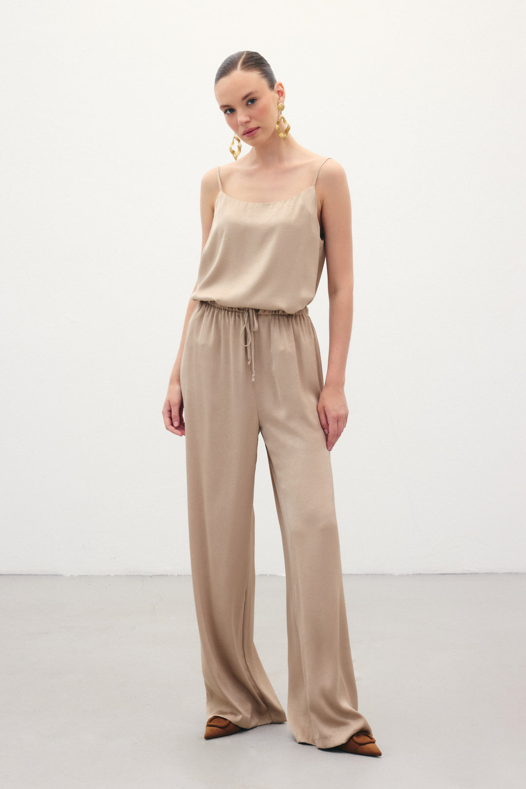 Sateen Pantalon ample à lacets - Vison