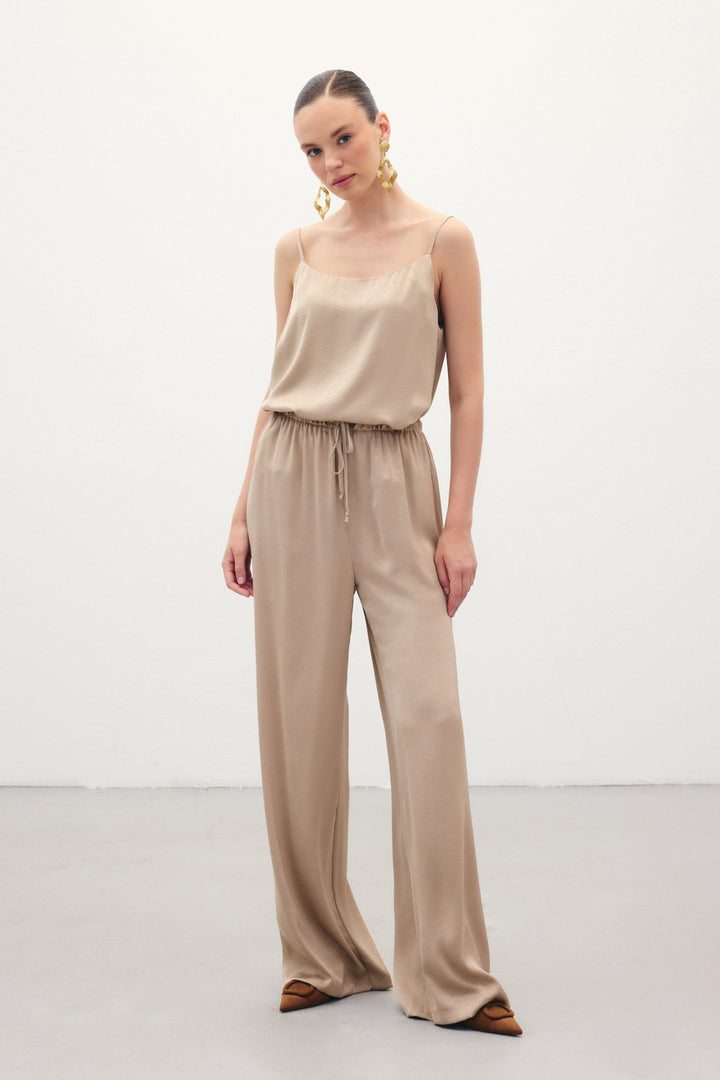 Sateen Pantalon ample à lacets - Vison