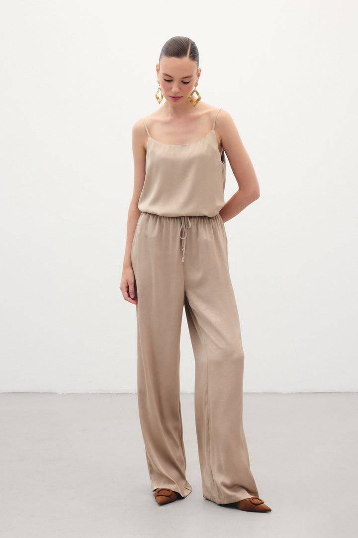 Sateen Pantalon ample à lacets - Vison