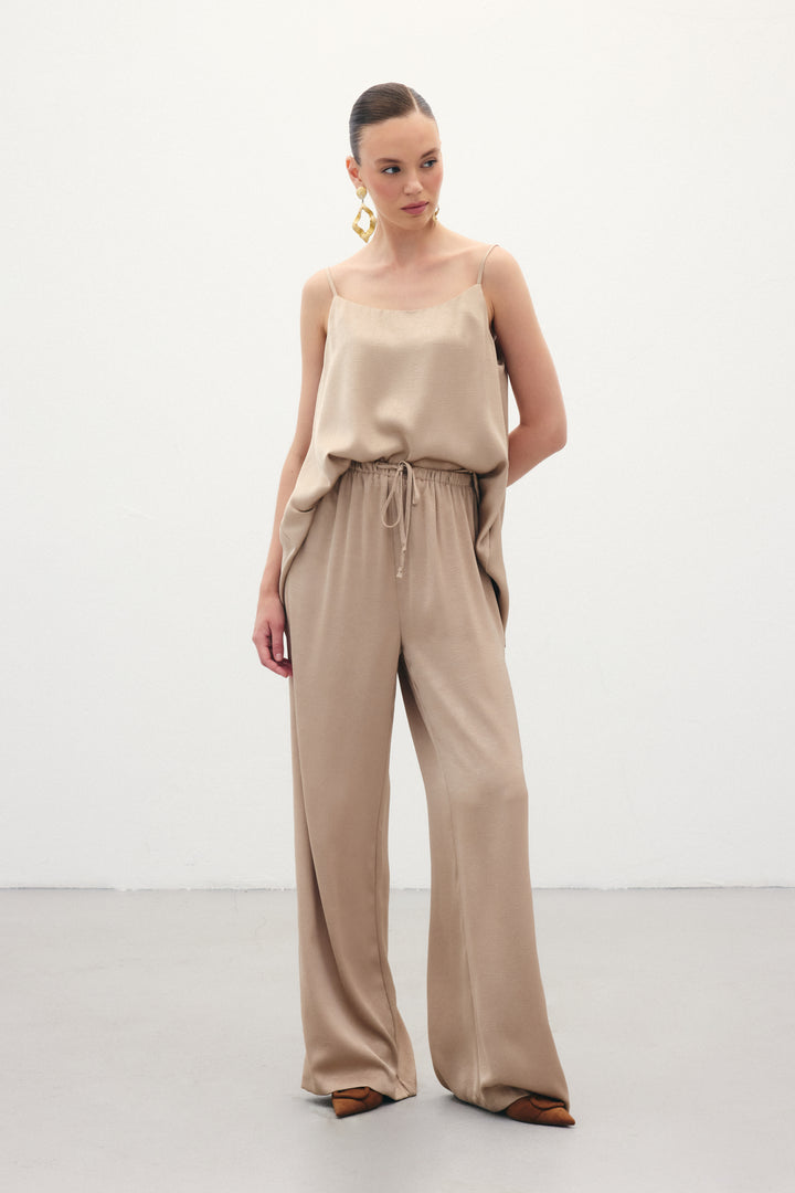 Sateen Pantalon ample à lacets - Vison