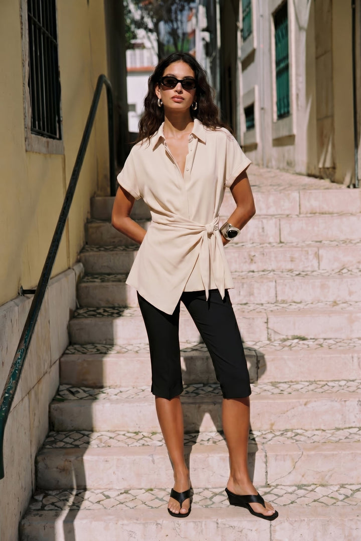Sateen Chemise avec détail de nouage - Beige