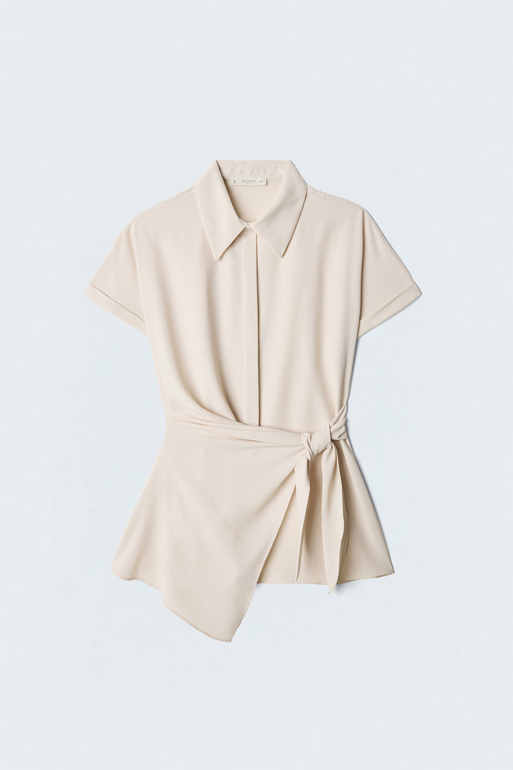 Sateen Chemise avec détail de nouage - Beige