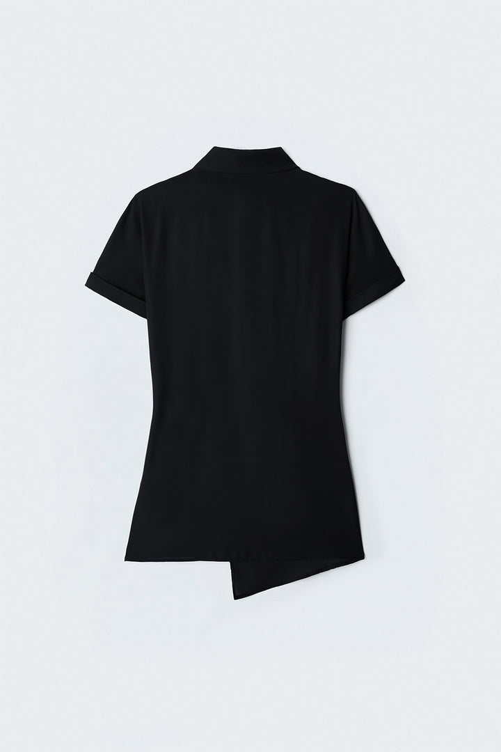 Sateen Chemise à Détails de Liens - Noir