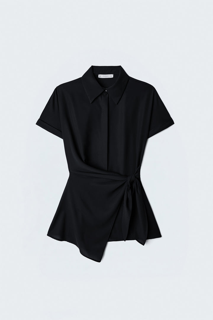Sateen Chemise à Détails de Liens - Noir