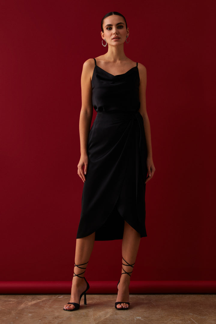 Sateen Jupe croisée à détails de nouage - Noir