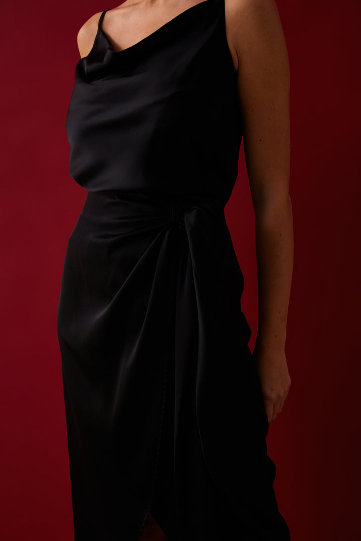 Sateen Jupe croisée à détails de nouage - Noir