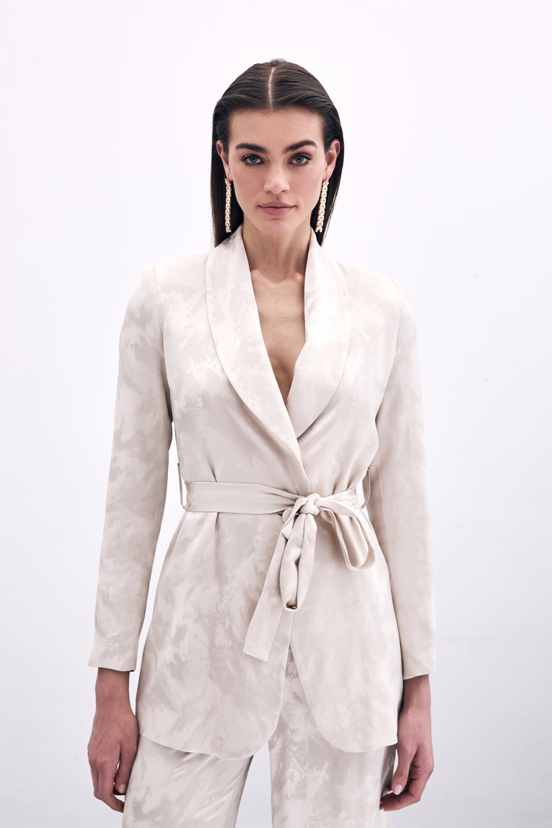 Sateen Veste Jacquard À Nouer - Beige