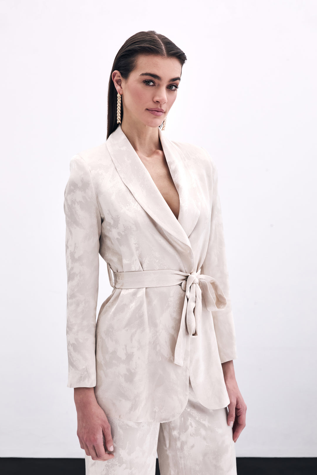 Sateen Veste Jacquard À Nouer - Beige