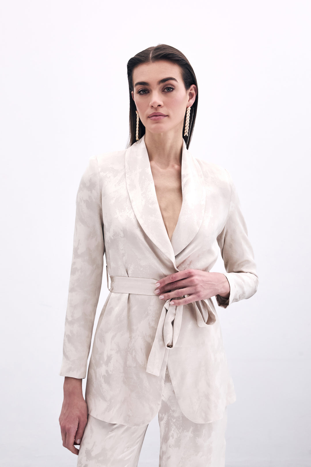 Sateen Veste Jacquard À Nouer - Beige