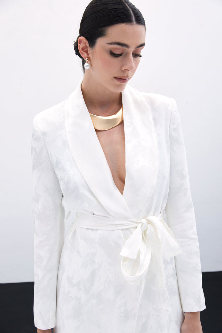 Sateen Veste Jacquard À Nouer - Écru