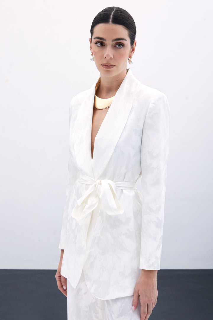 Sateen Veste Jacquard À Nouer - Écru