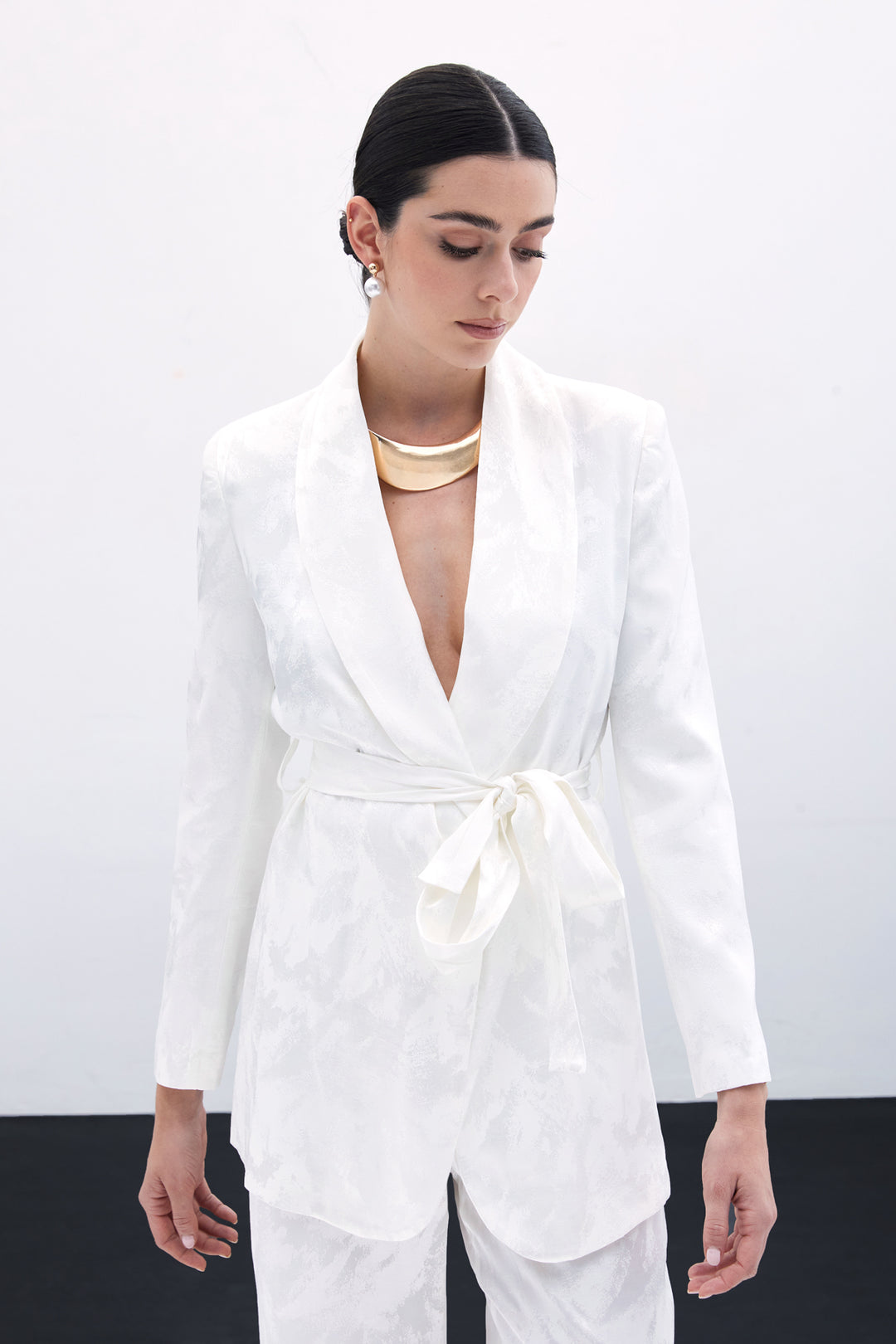 Sateen Veste Jacquard À Nouer - Écru