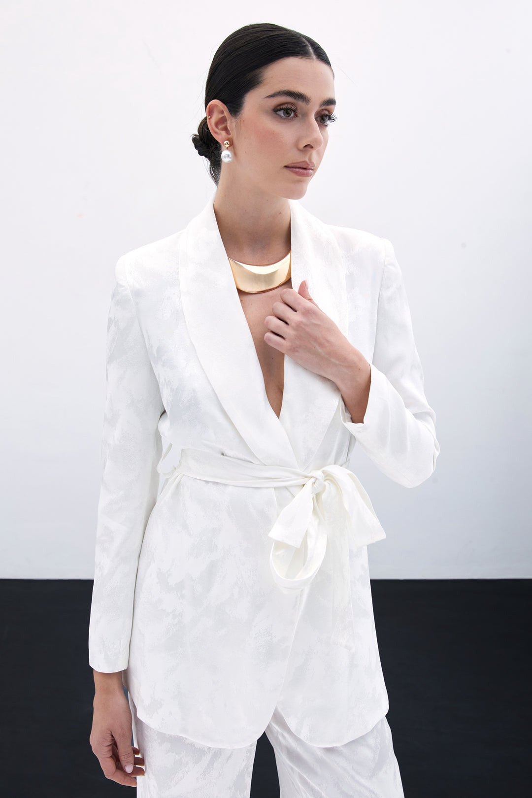 Sateen Veste Jacquard À Nouer - Écru