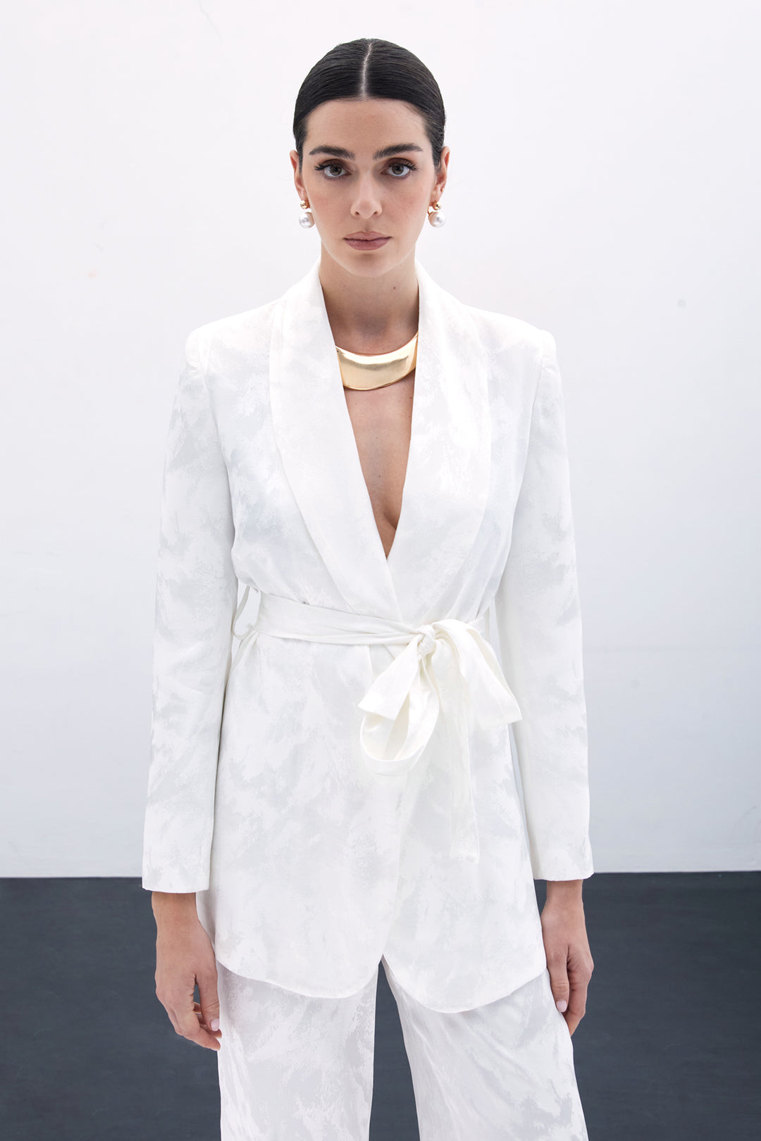 Sateen Veste Jacquard À Nouer - Écru