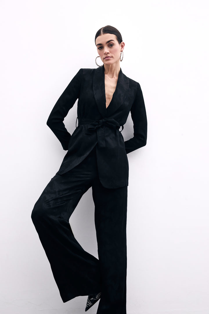 Sateen Veste Jacquard À Nouer - Noir