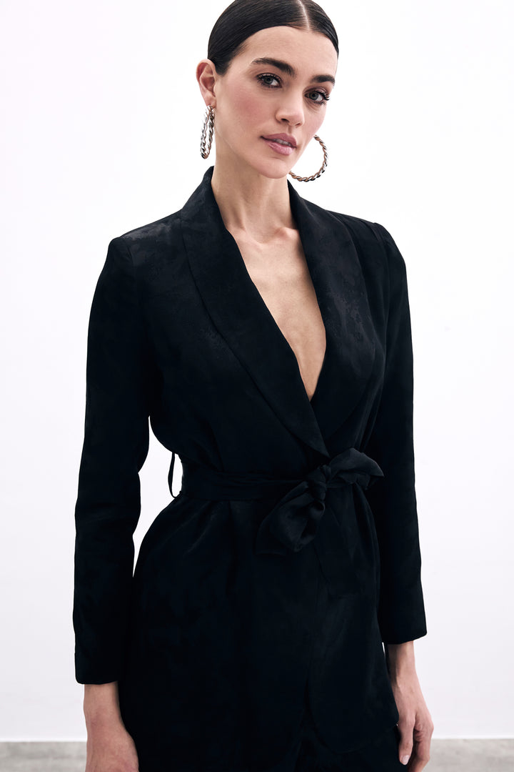 Sateen Veste Jacquard À Nouer - Noir