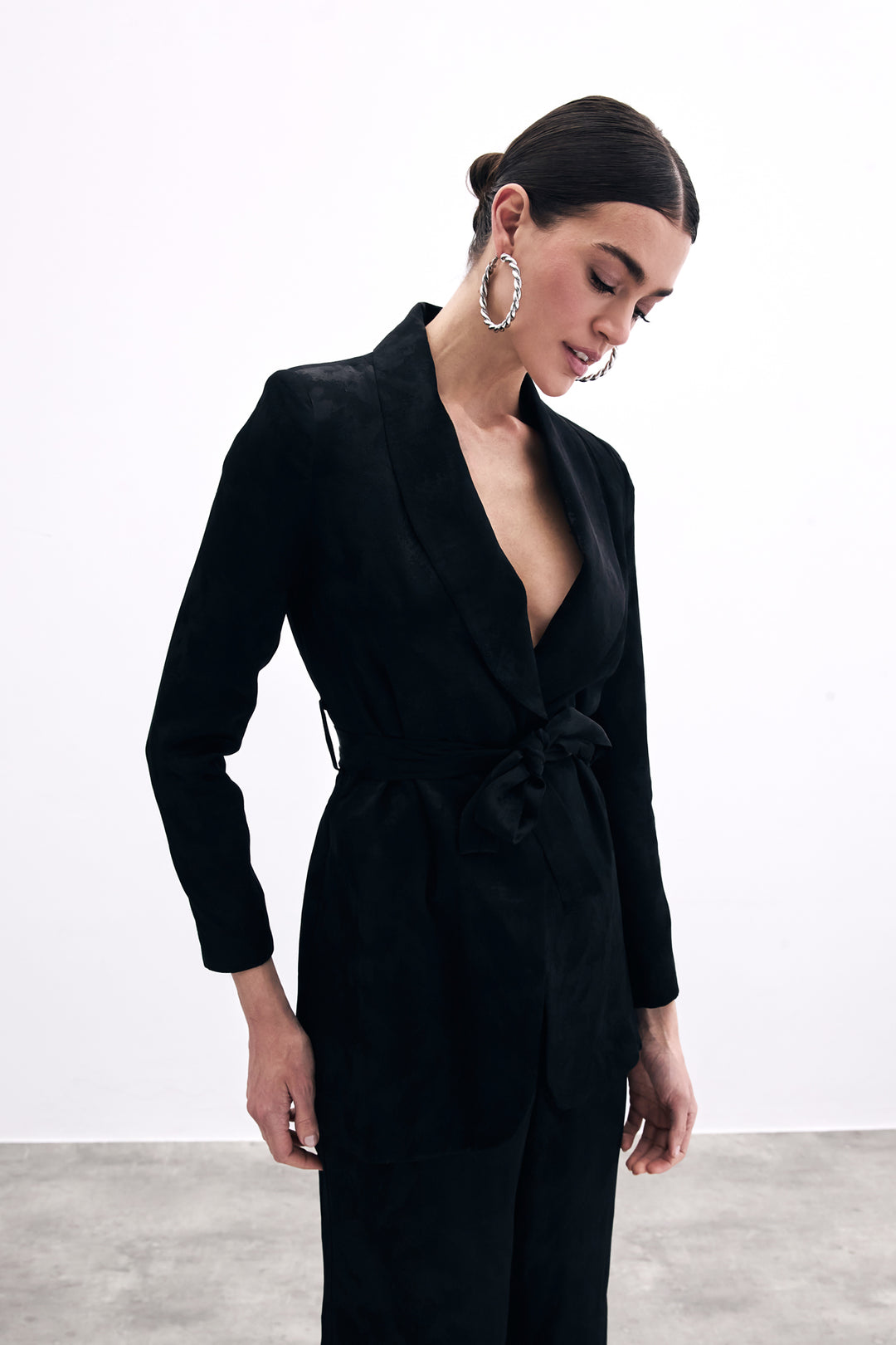 Sateen Veste Jacquard À Nouer - Noir
