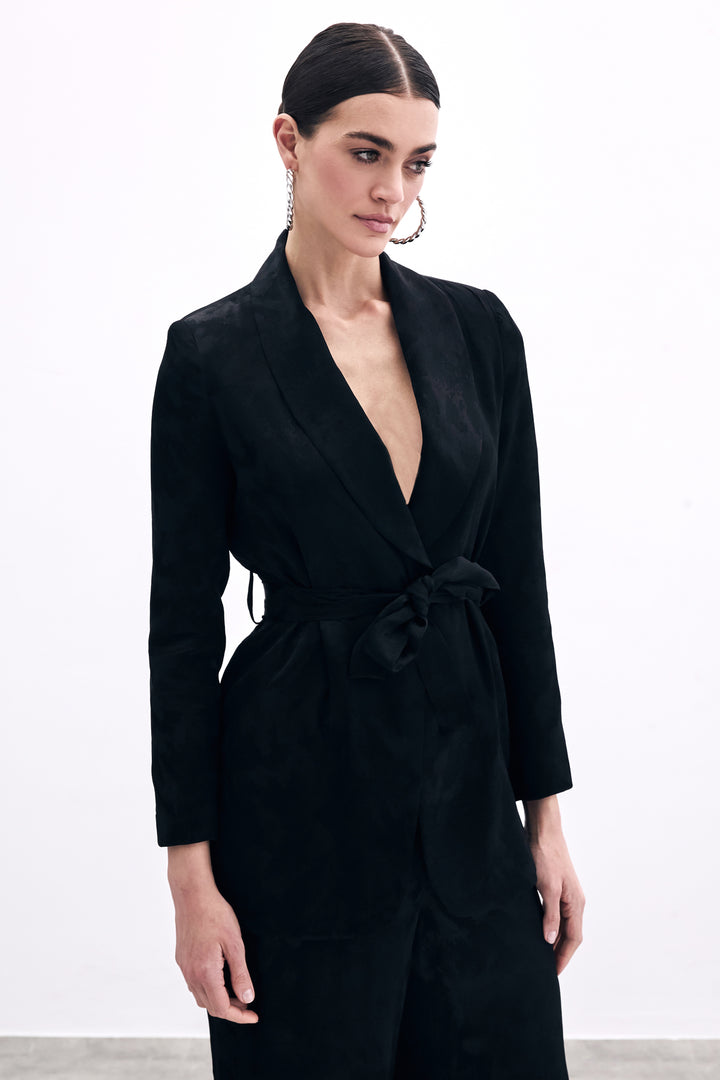 Sateen Veste Jacquard À Nouer - Noir