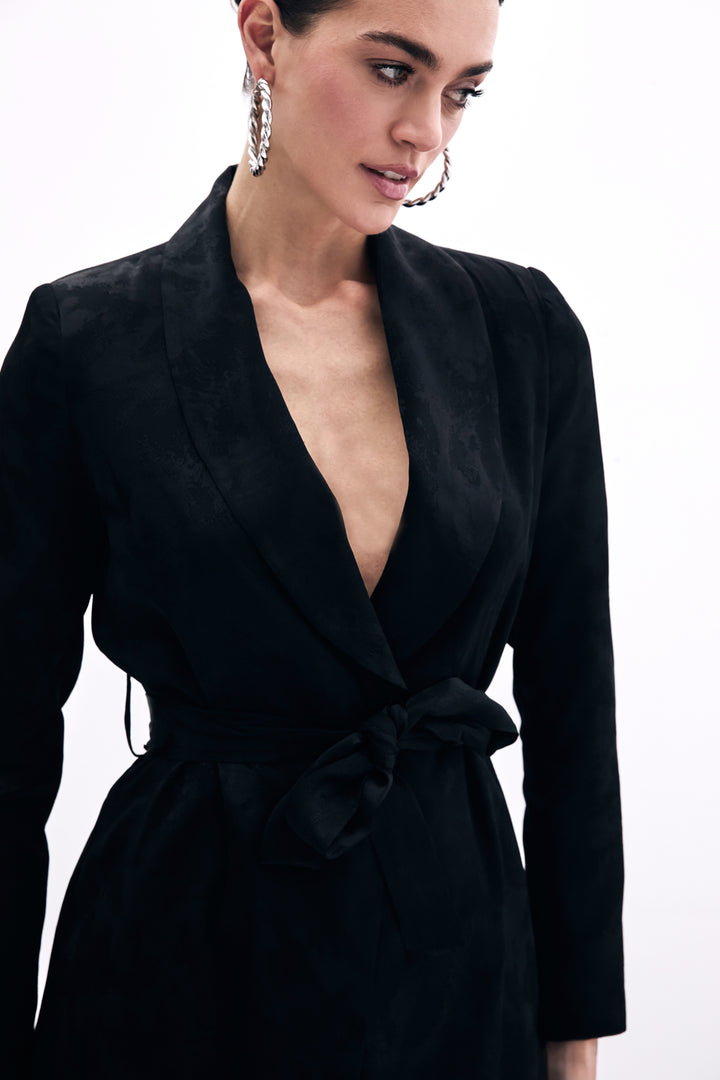 Sateen Veste Jacquard À Nouer - Noir