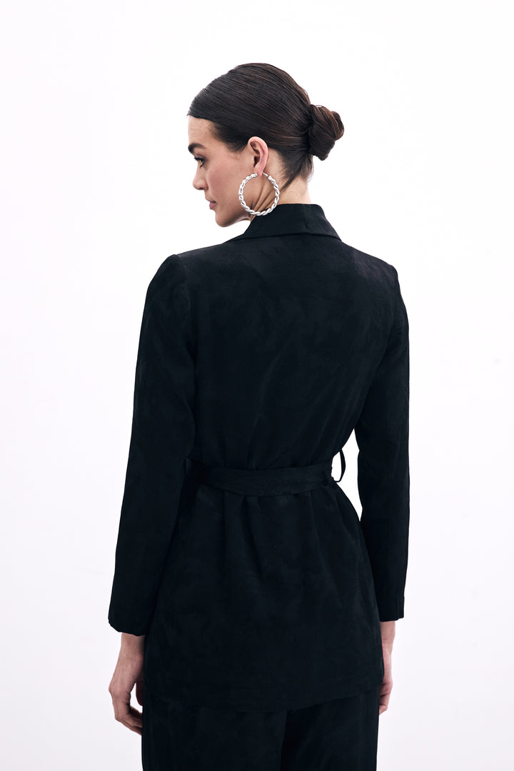 Sateen Veste Jacquard À Nouer - Noir