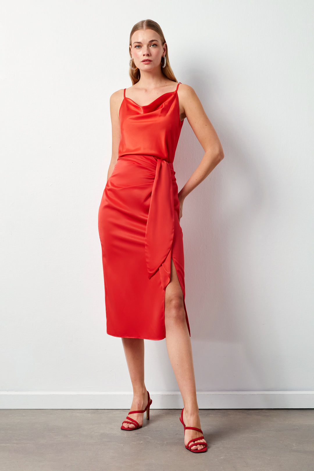 Sateen Jupe en satin à nouer - Corail