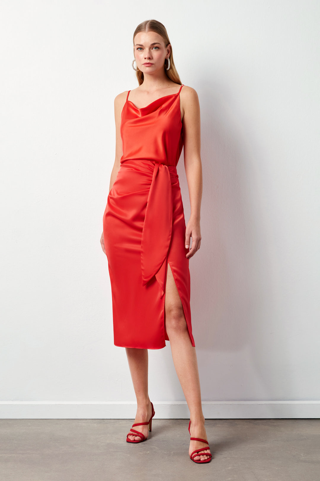 Sateen Jupe en satin à nouer - Corail