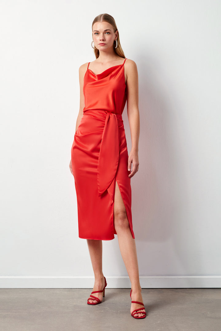 Sateen Jupe en satin à nouer - Corail