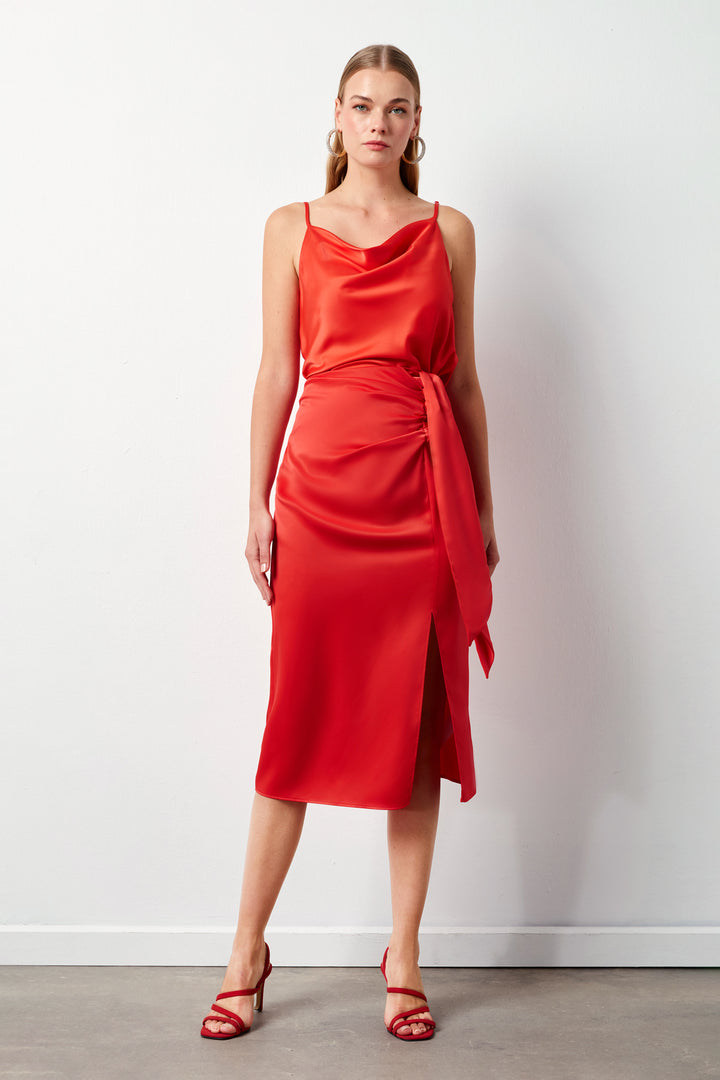 Sateen Jupe en satin à nouer - Corail