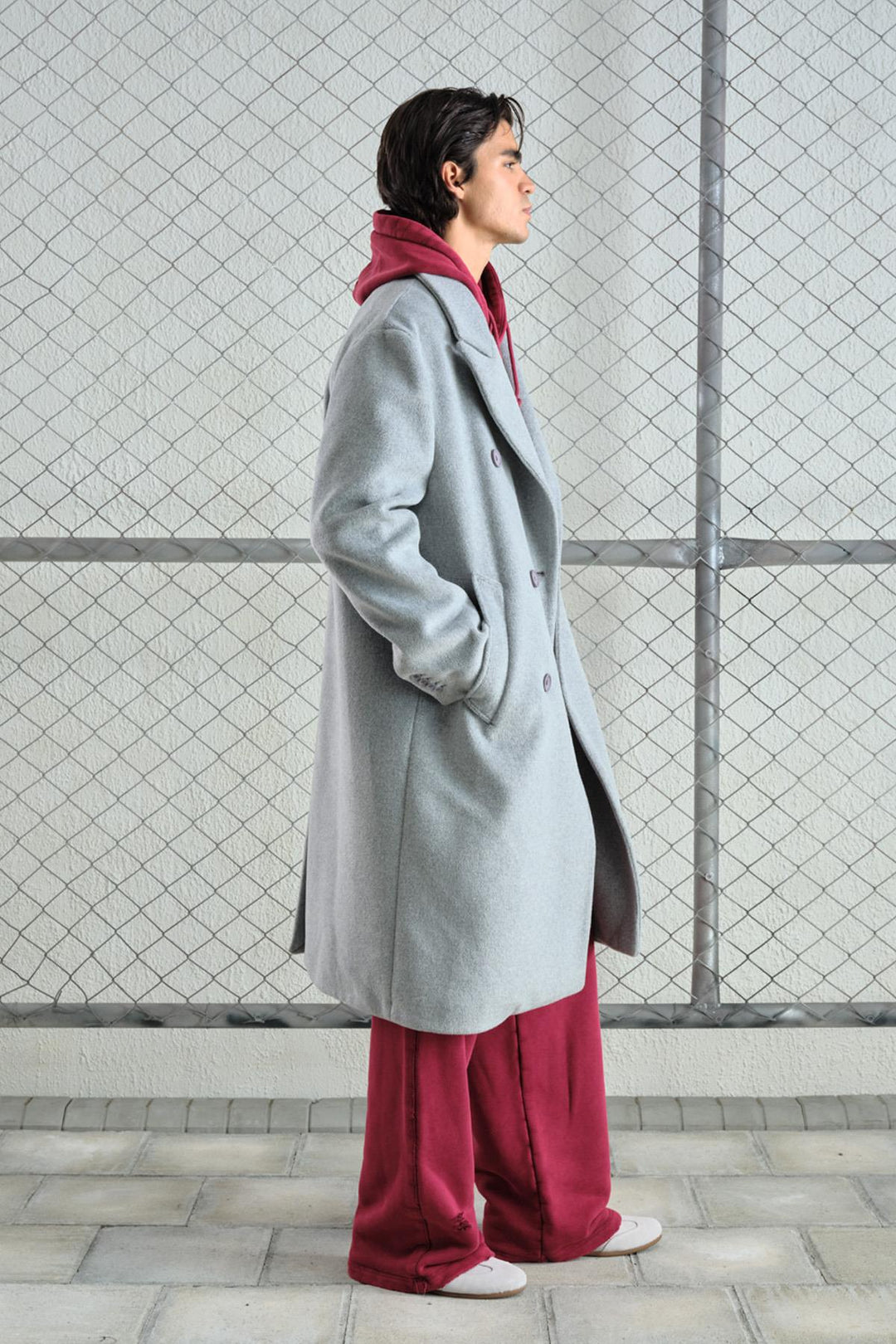Giesto Manteau en laine gris basique - Gris