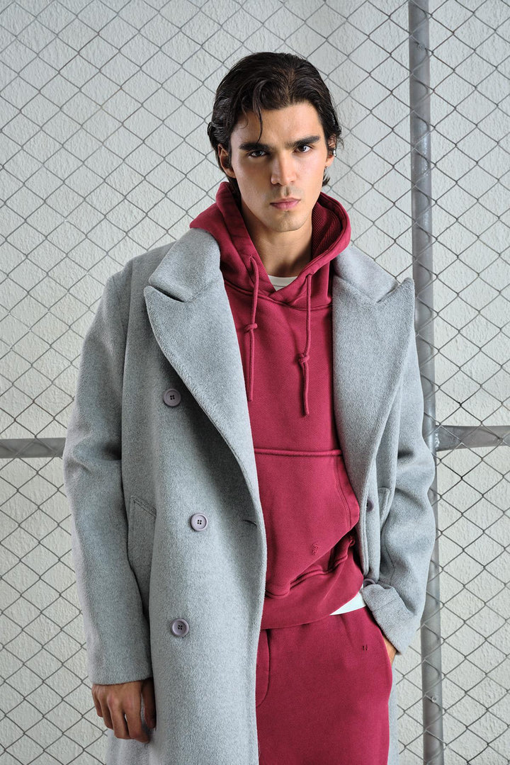 Giesto Manteau en laine gris basique - Gris