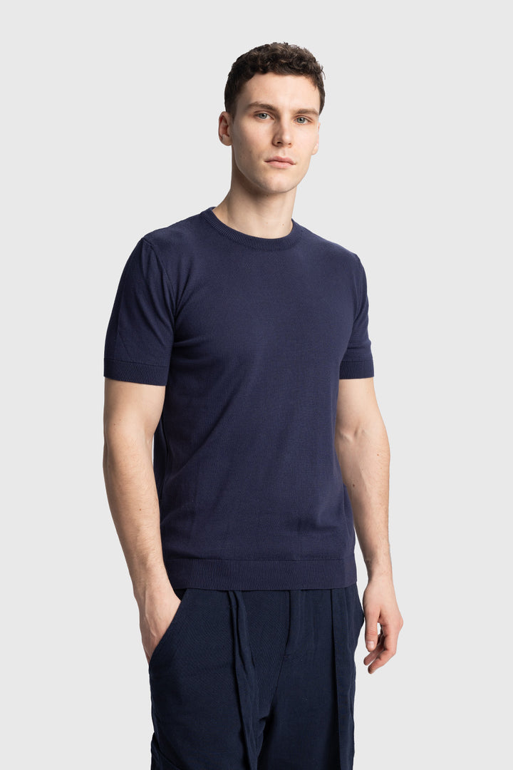 Giesto T-shirt en tricot basique - Bleu marine