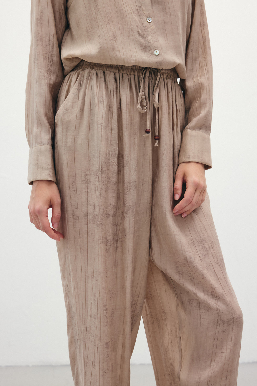 Sateen Pantalon à motifs en dégradé - Beige