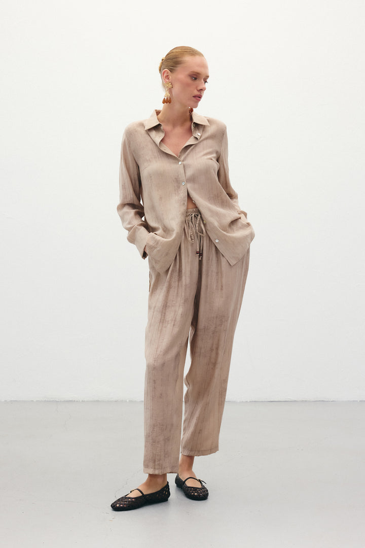 Sateen Pantalon à motifs en dégradé - Beige