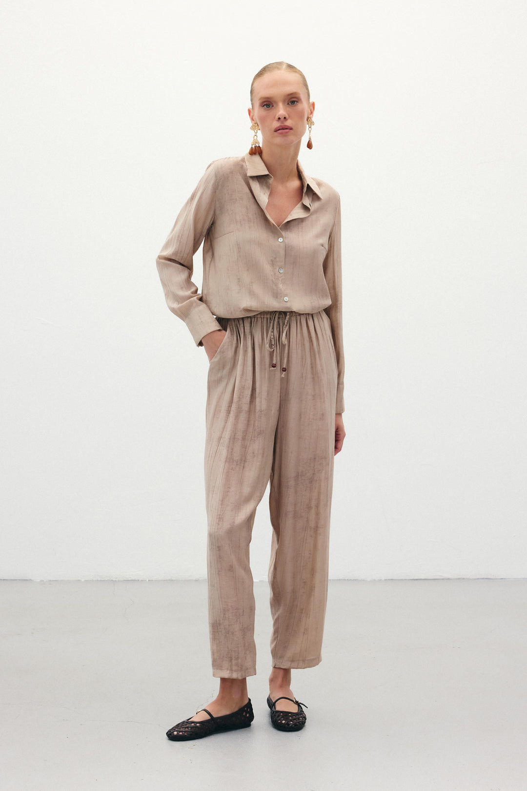 Sateen Pantalon à motifs en dégradé - Beige