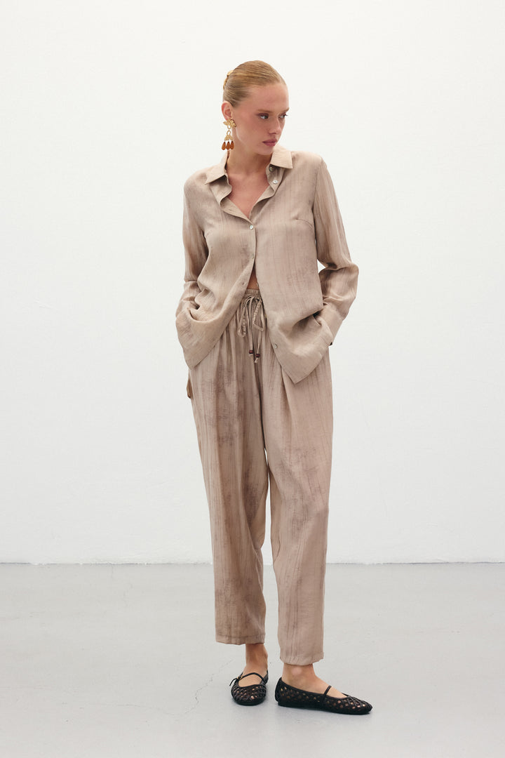 Sateen Pantalon à motifs en dégradé - Beige