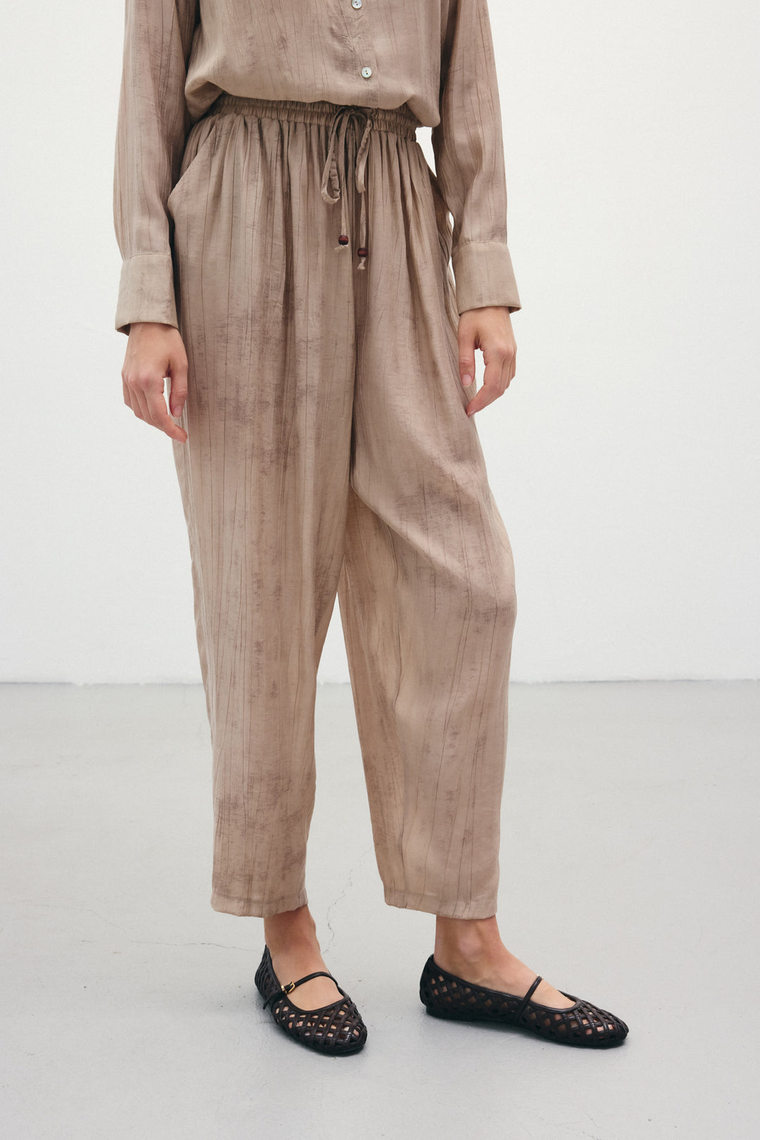 Sateen Pantalon à motifs en dégradé - Beige