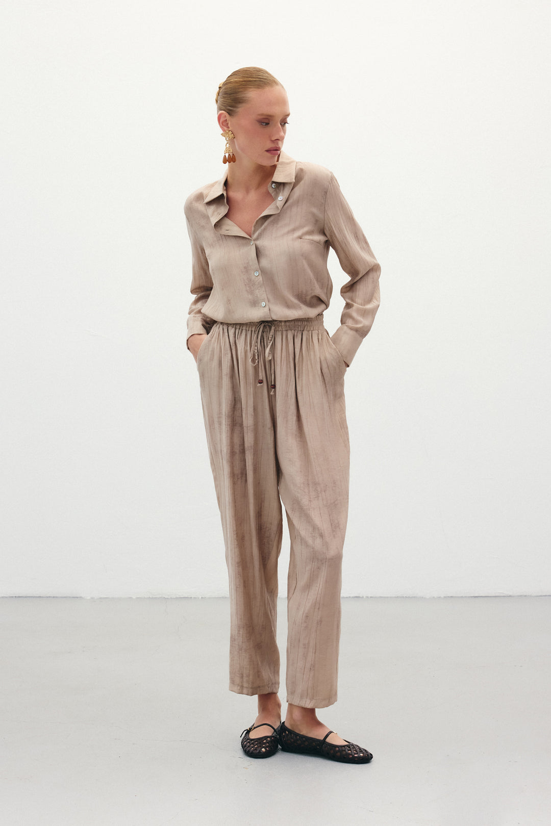 Sateen Pantalon à motifs en dégradé - Beige