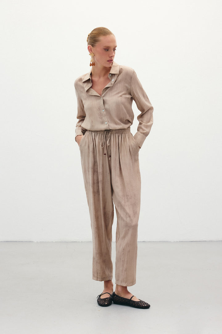 Sateen Pantalon à motifs en dégradé - Beige