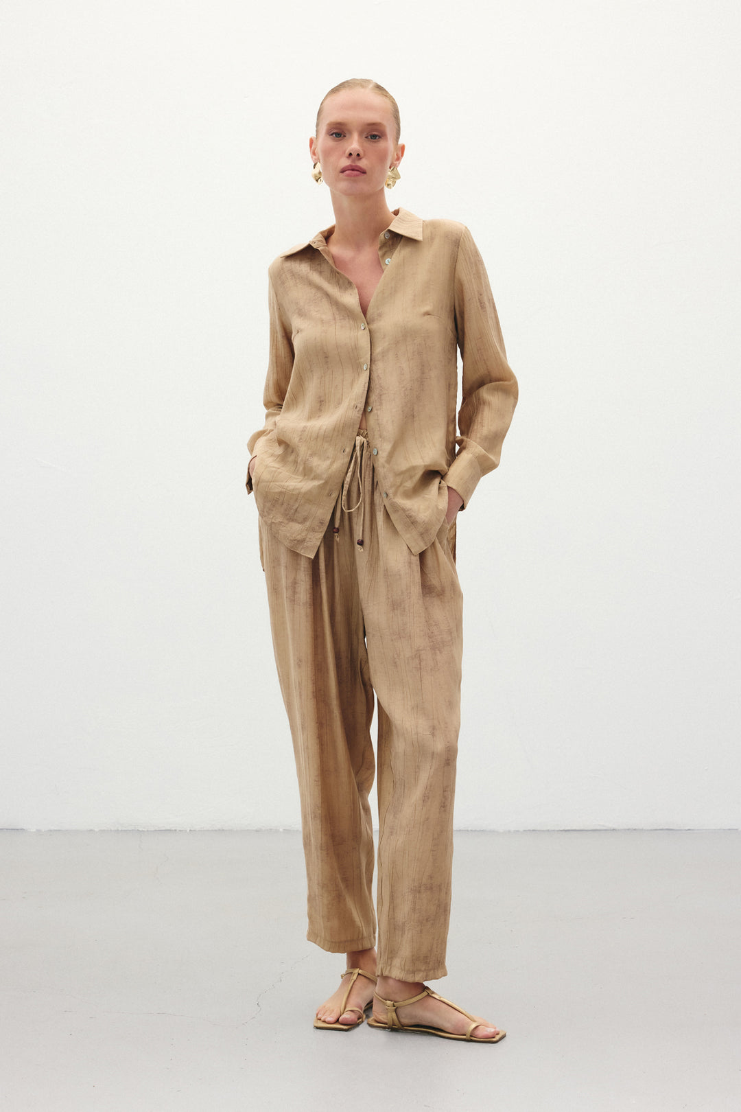 Sateen Pantalon à motifs en dégradé - camel