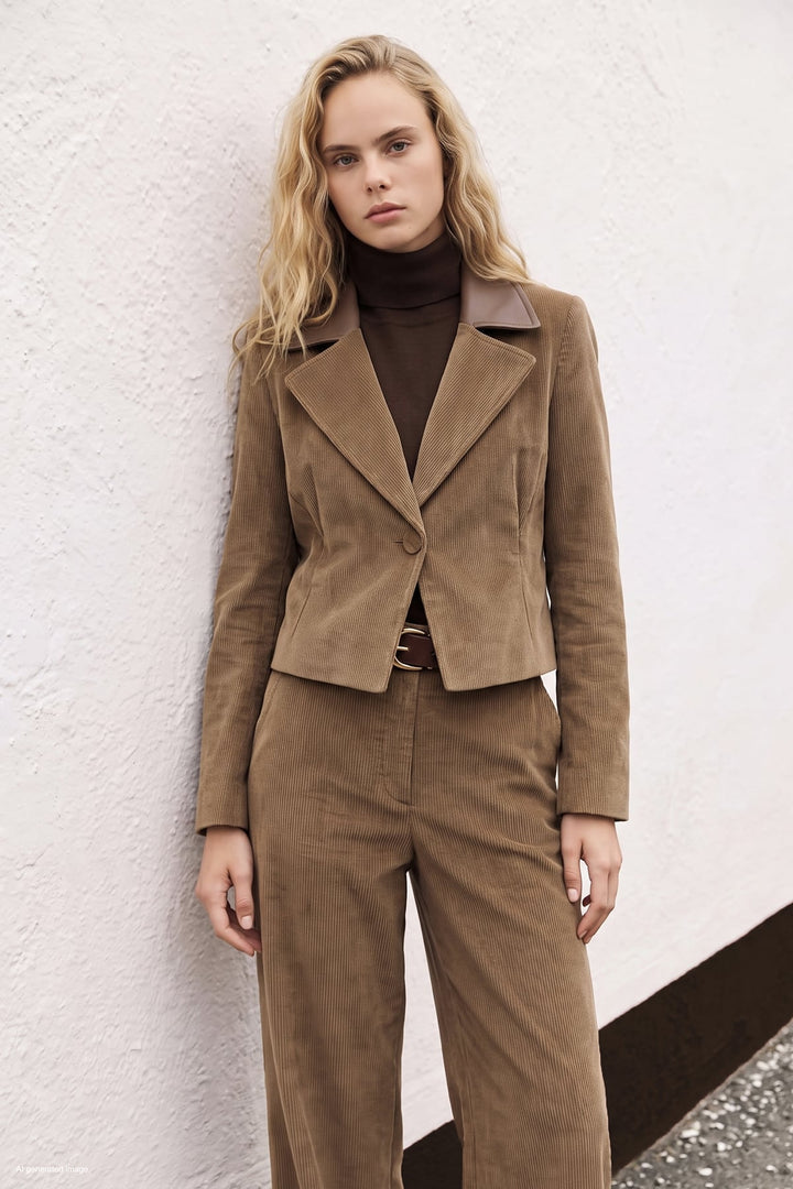 Sateen Veste en velours ajustée - Camel