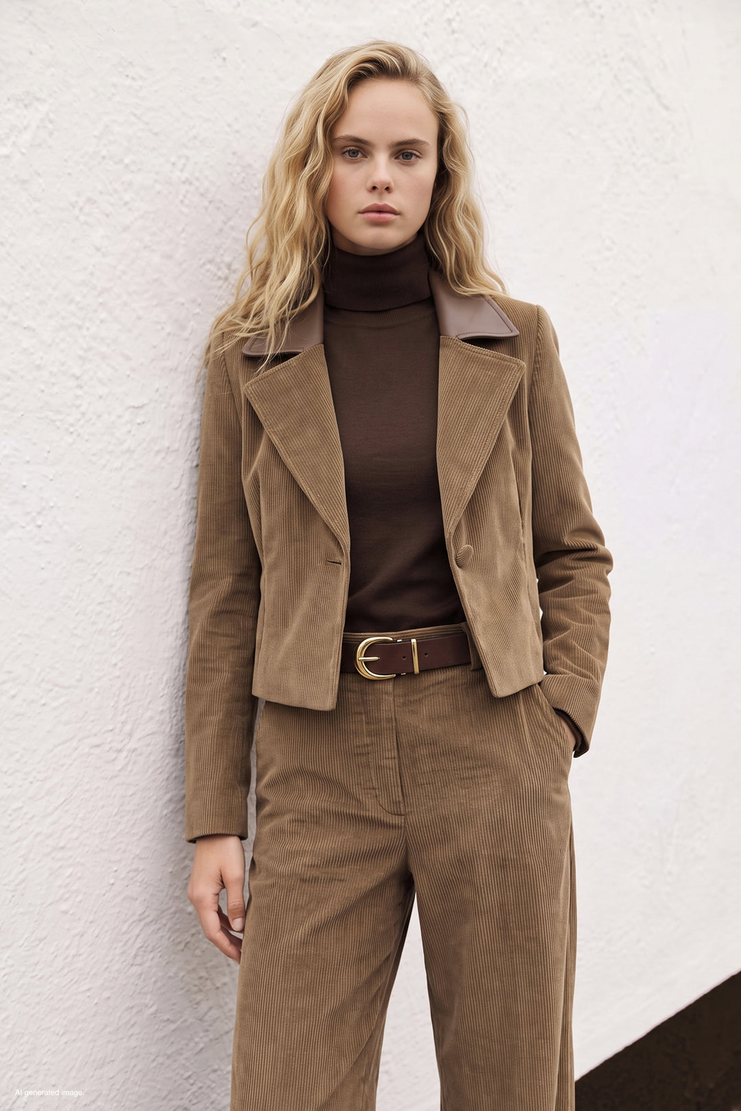 Sateen Veste en velours ajustée - Camel