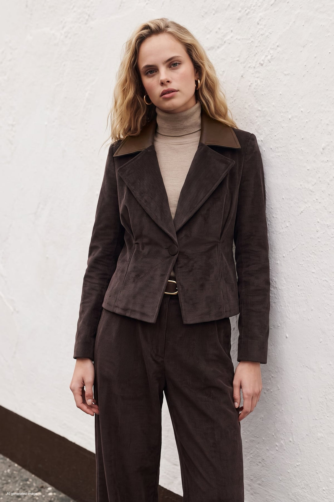 Sateen Veste en velours ajustée - Marron