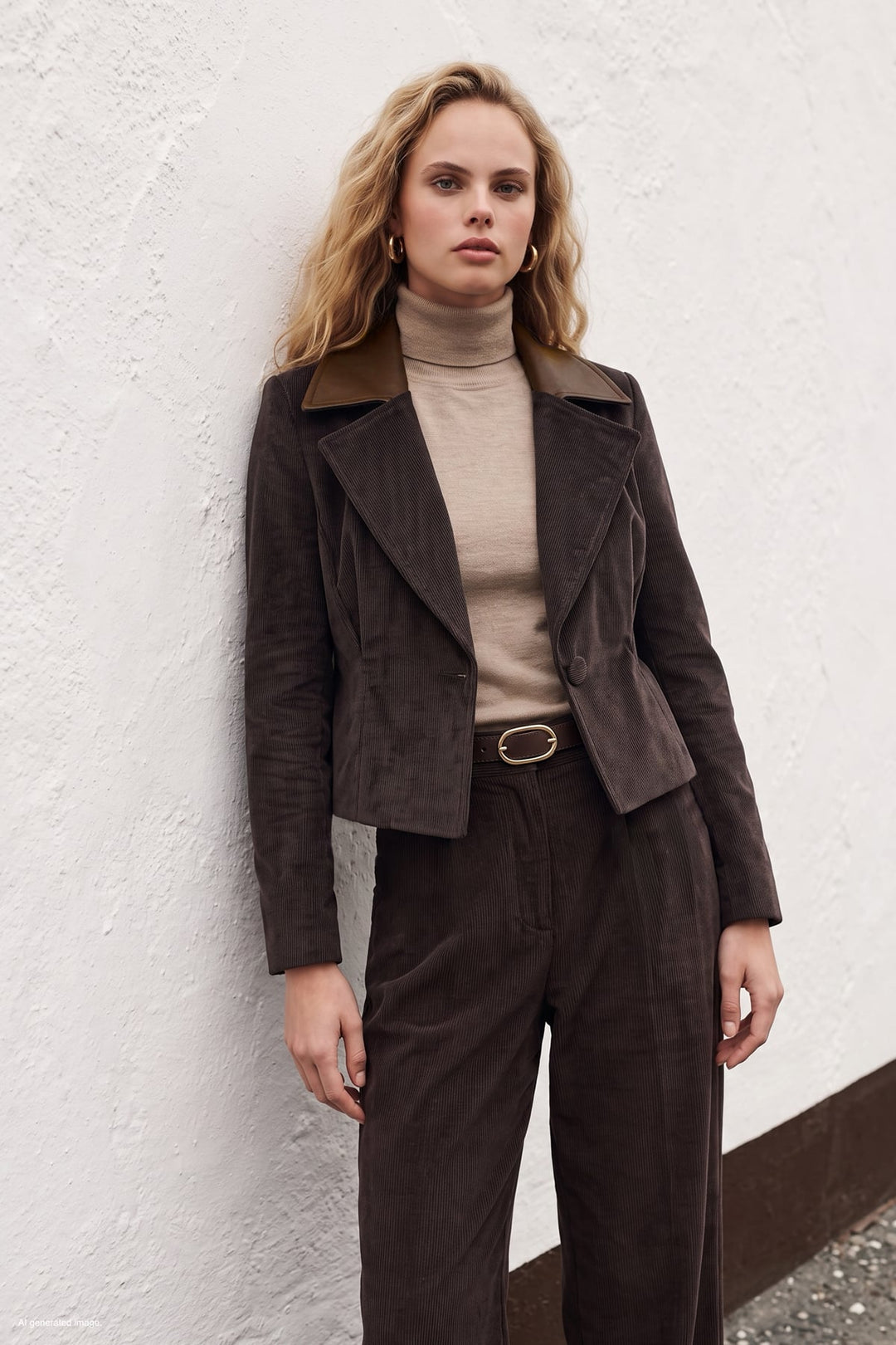Sateen Veste en velours ajustée - Marron