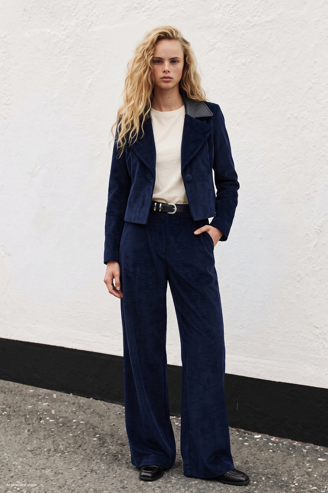 Sateen Veste en velours ajustée - Bleu marine