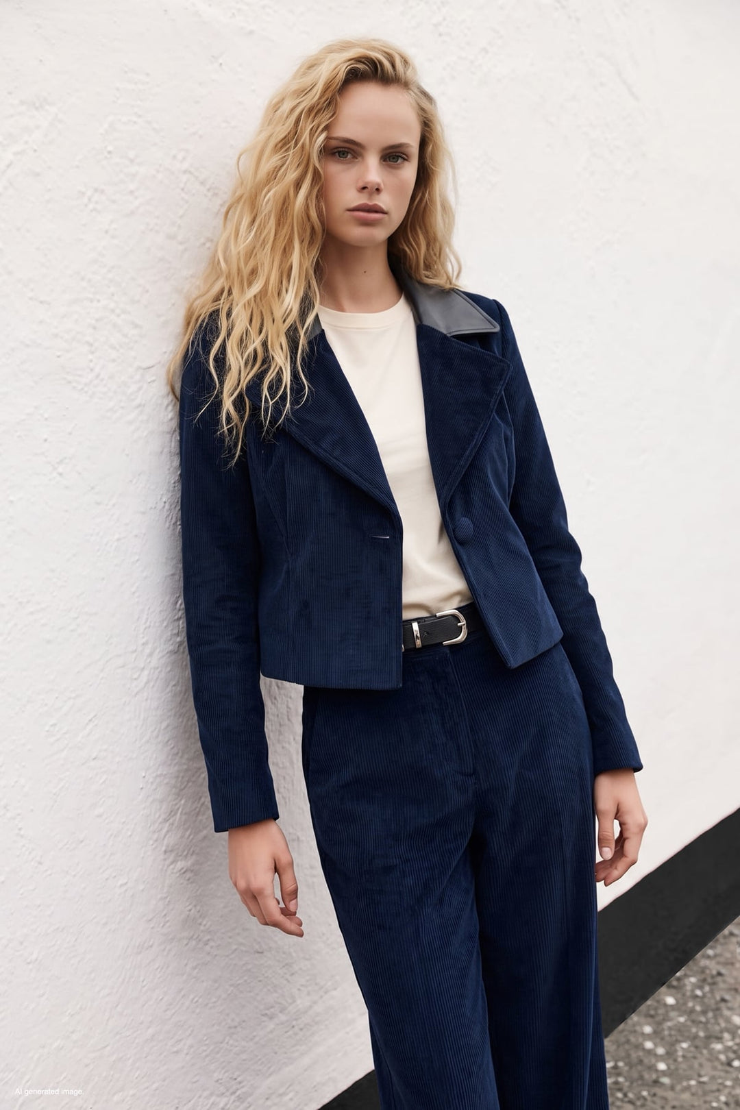 Sateen Veste en velours ajustée - Bleu marine